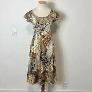 Komarov Brown and Gold Animal Print Short Sleeve Dress Size Small